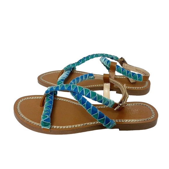 NEW Vince Camuto Raminta Sandals Flat Thong Braided Straps Velvet - Picture 3 of 8